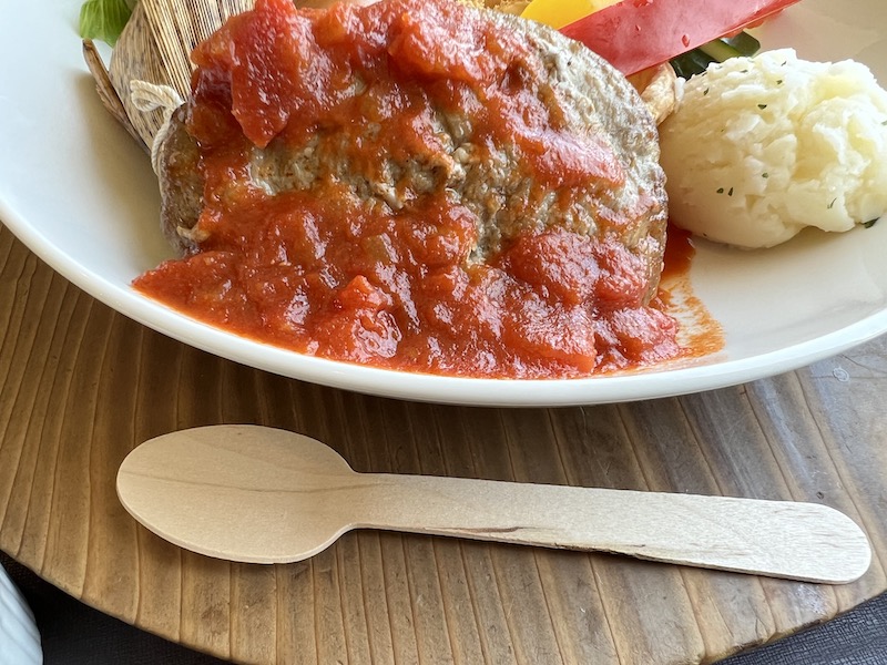 ヤマネコランチのハンバーグとトマトソースの写真