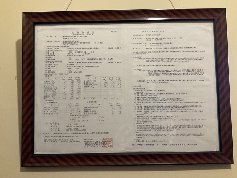 草津温泉中村屋旅館の温泉成分表