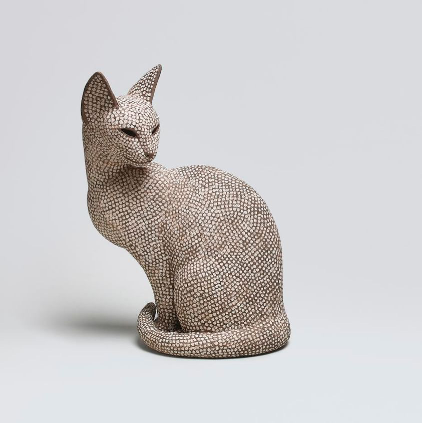 大塚 茂吉 ふりむく猫 テラコッタ、象嵌